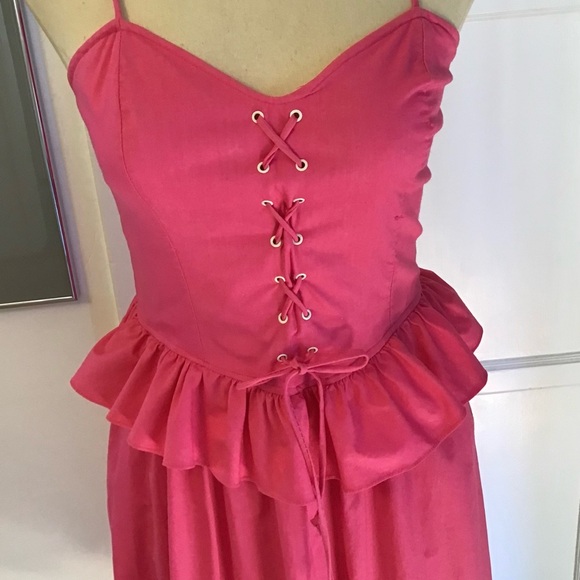 Pretty In Pink  vintage 80s corset Peplin, sweetheart midi dress - Picture 7 of 7